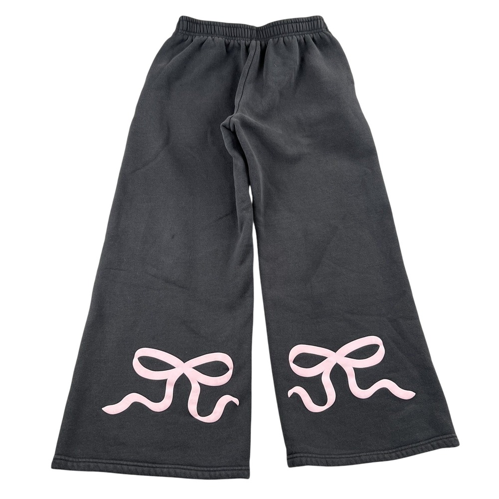 Edikted Bow Graphic Wide Leg Sweatpants Womens S Charcoal Gray Y2K Streetwear